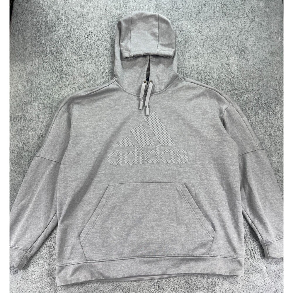 Adidas Hoodie Men 2XL Gray ClimaWarm Pullover Sweatshirt Athletic Logo